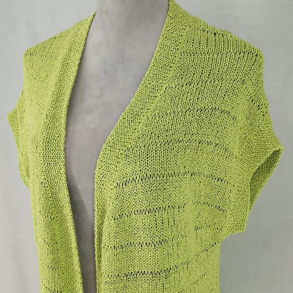 Coldwater Creek Sweater Womens Medium 10 12 Lime Green Cardigan Nautical Beach - Picture 8 of 13